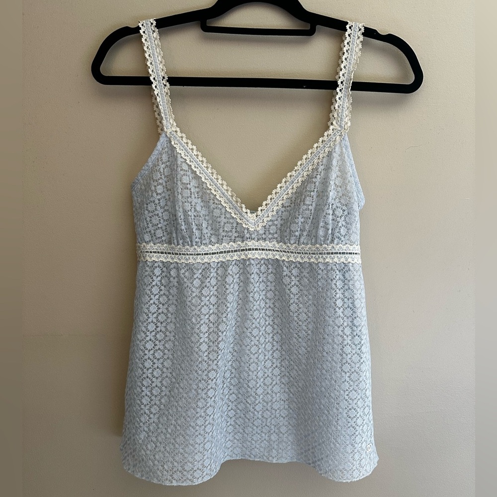 Lace Trim Blue Chanel Cami Top